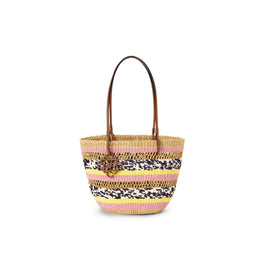 Women Basket Tote - Natural/Pink Tulip