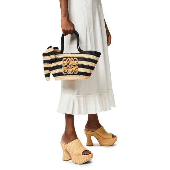 Women Elephant Basket Stripes Small - Natural/Black