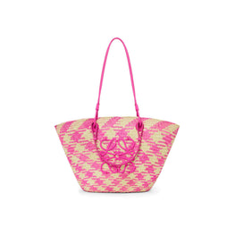 Women Anagram Basket Medium Checks - Natural/Fuchsia