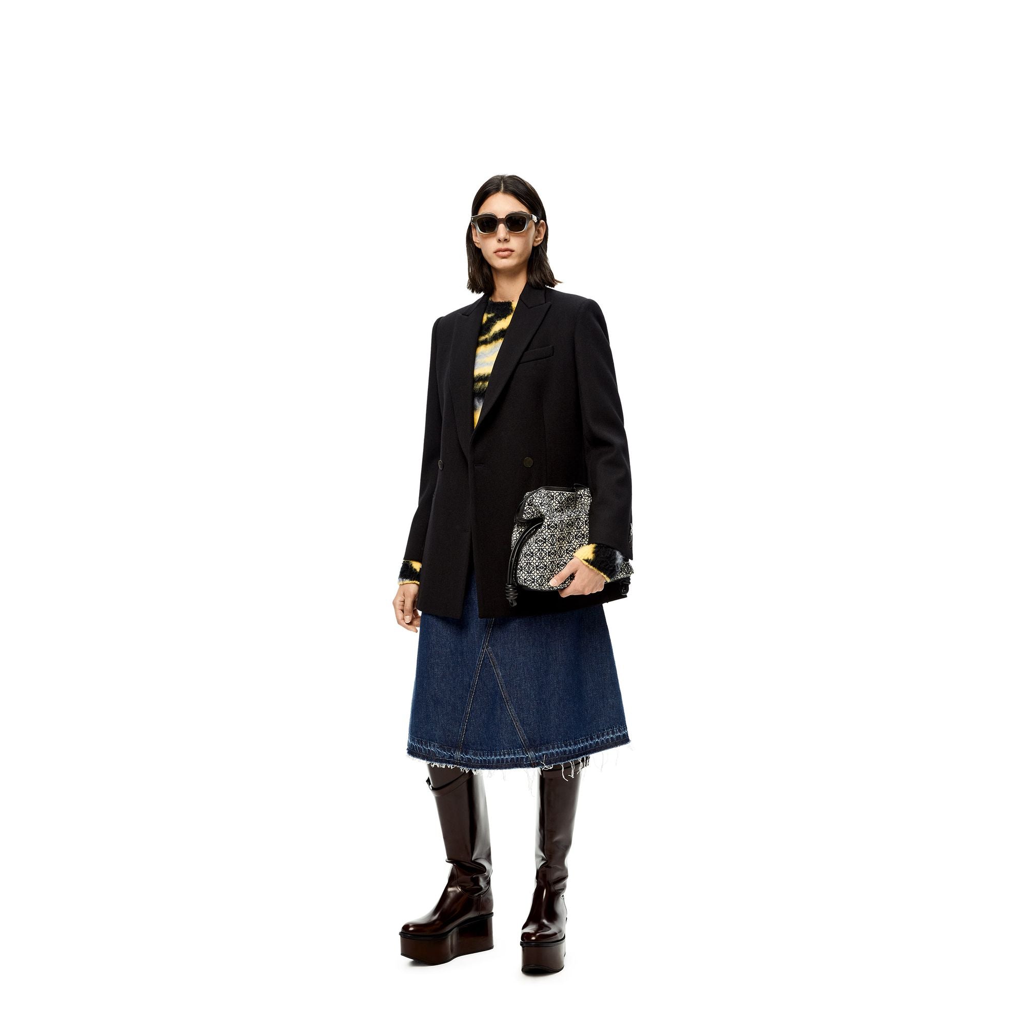 Women Flamenco Clutch  Anagram Bag - Navy/Black