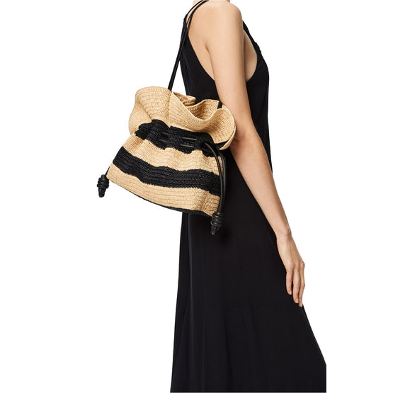Women Flamenco Clutch Stripes Bag - Natural/Black
