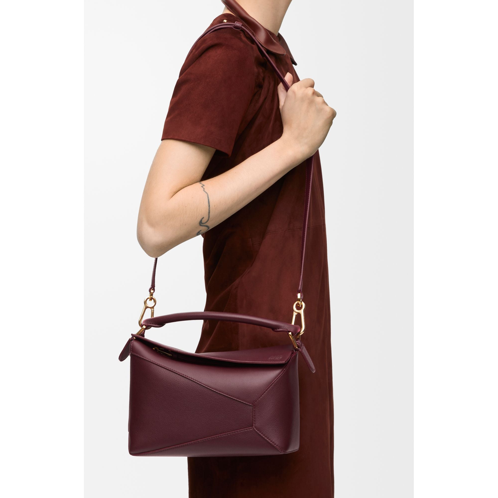 Women Puzzle Edge Small Bag - Dark Burgundy