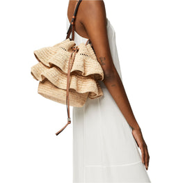 Women Balloon Ruffles Bag - Natural/Tan