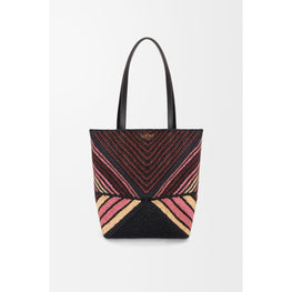 Women Puzzle Fold Tote M Stripes - Pink/Burgundy