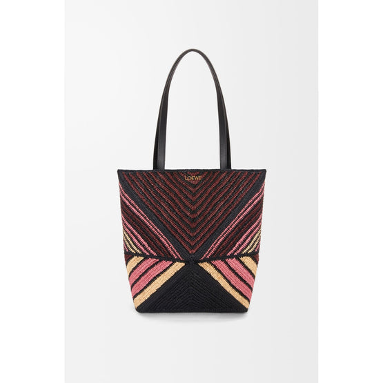 Women Puzzle Fold Tote M Stripes - Pink/Burgundy