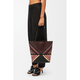 Women Puzzle Fold Tote M Stripes - Pink/Burgundy