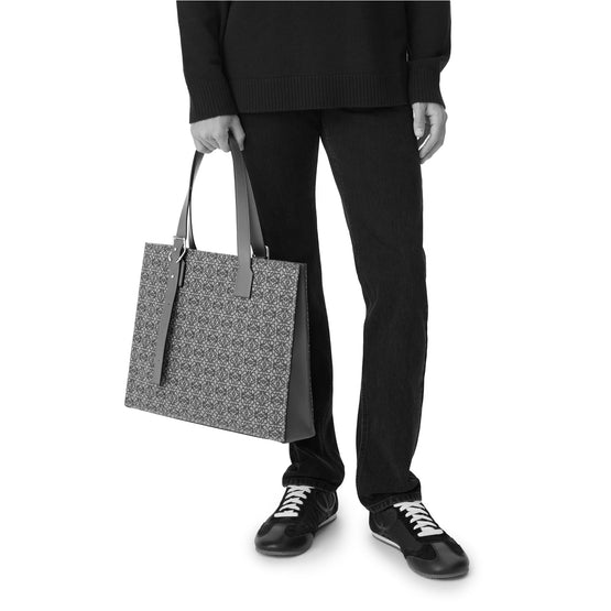 Men Buckle Horizontal Tote Anagram - Anthracite/Black
