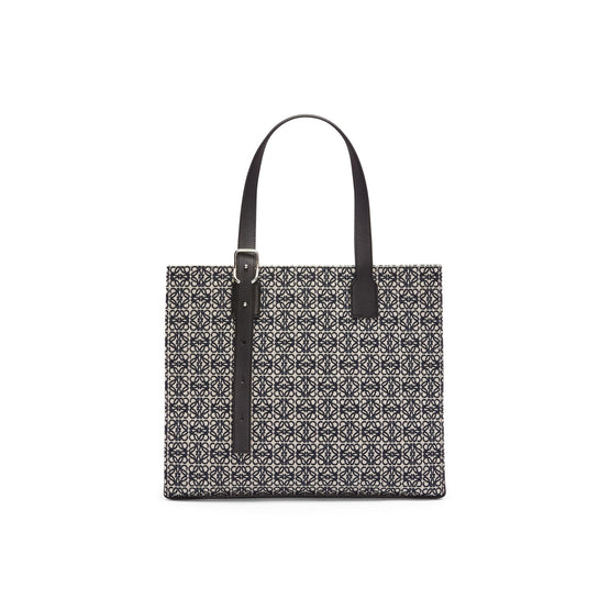 Men Buckle Horizontal Tote Anagram - Navy/Black