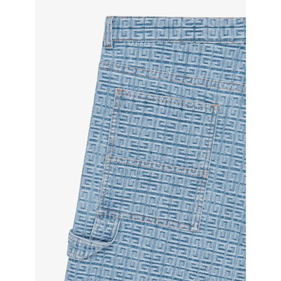 Men Carpenter Long Denim Shorts - Light Blue