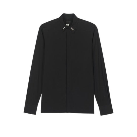 Men Contemporary Fit Ls Shirt W Metal Collar - Black