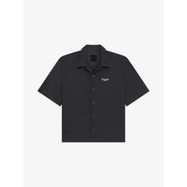 Men Ss Boxy Fit Shirt W/ Hawaiian Collar - Black