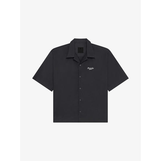 Men Ss Boxy Fit Shirt W/ Hawaiian Collar - Black