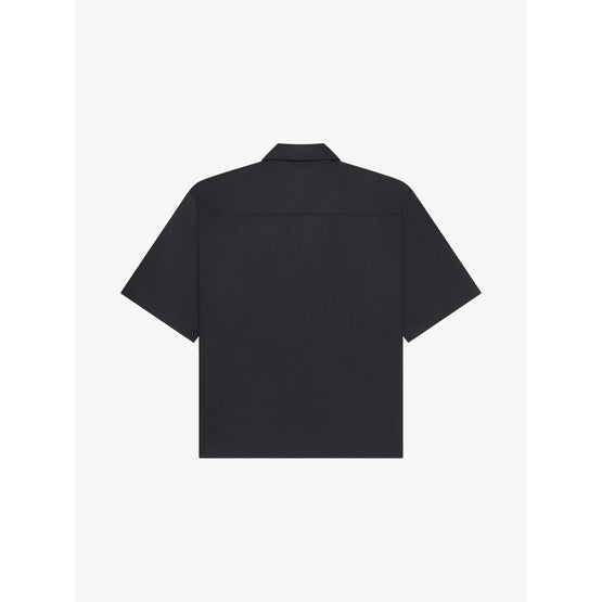 Men Ss Boxy Fit Shirt W/ Hawaiian Collar - Black