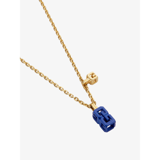 Men G Cube Golden Blue Pendant Necklace - Royal Blue