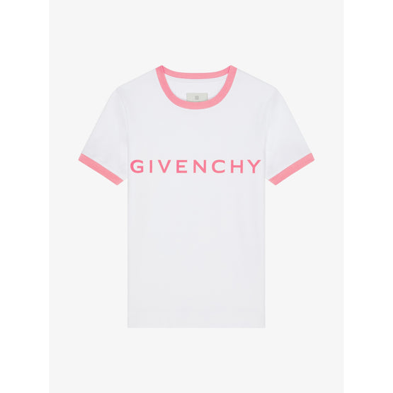 Women Ringer T Shirt - White/Pink