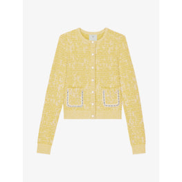 Women Cardigan Chain Front Pocket - Yellow/White