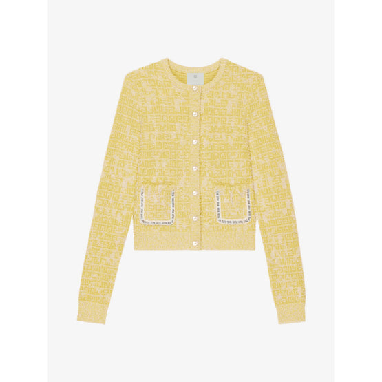 Women Cardigan Chain Front Pocket - Yellow/White