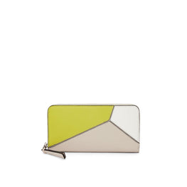 Women Puzzle Zip Around Wallet - Lime Yellow/Light Oat