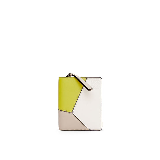 Women Puzzle Compact Zip Wallet - Lime Yellow/Light Oat