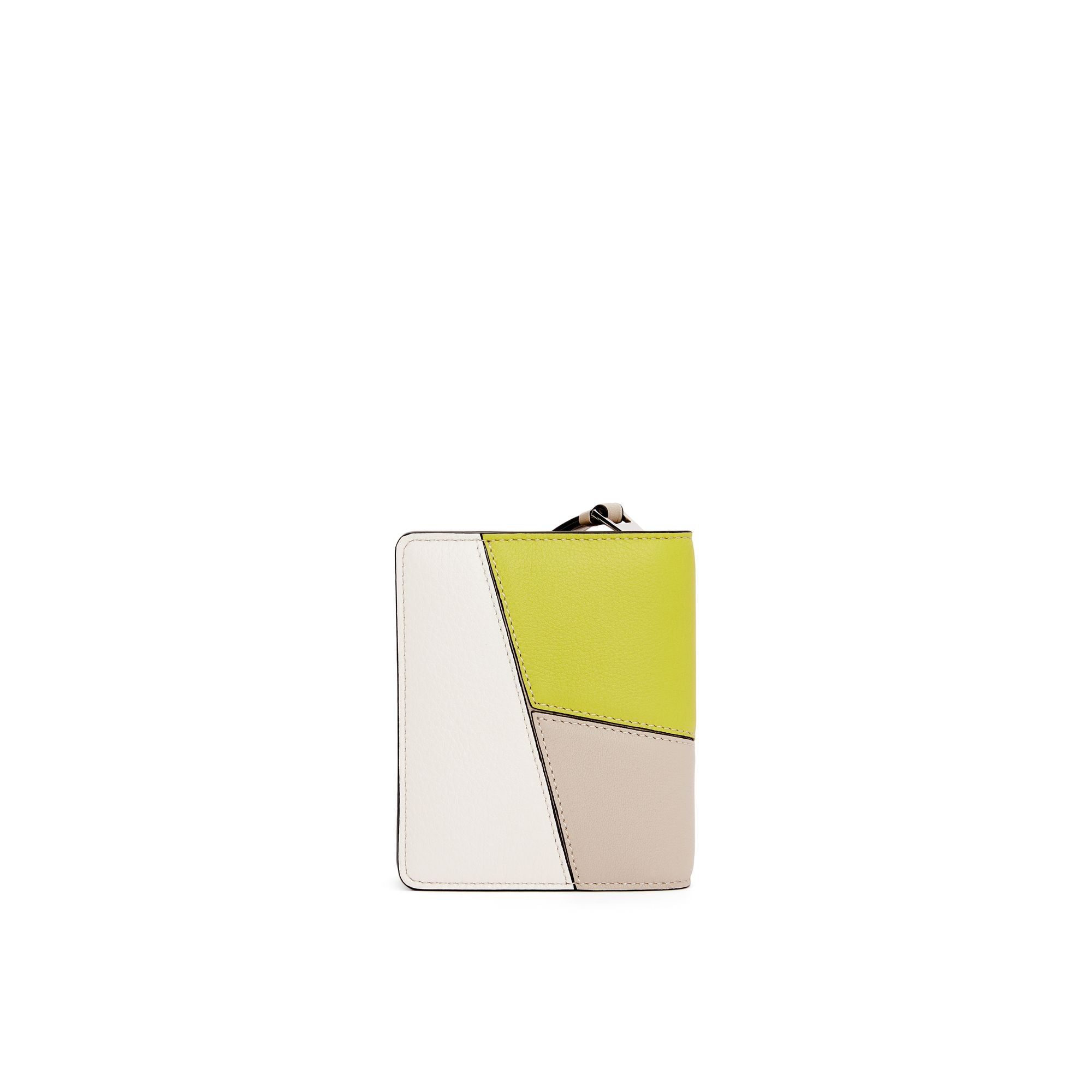 Women Puzzle Compact Zip Wallet - Lime Yellow/Light Oat
