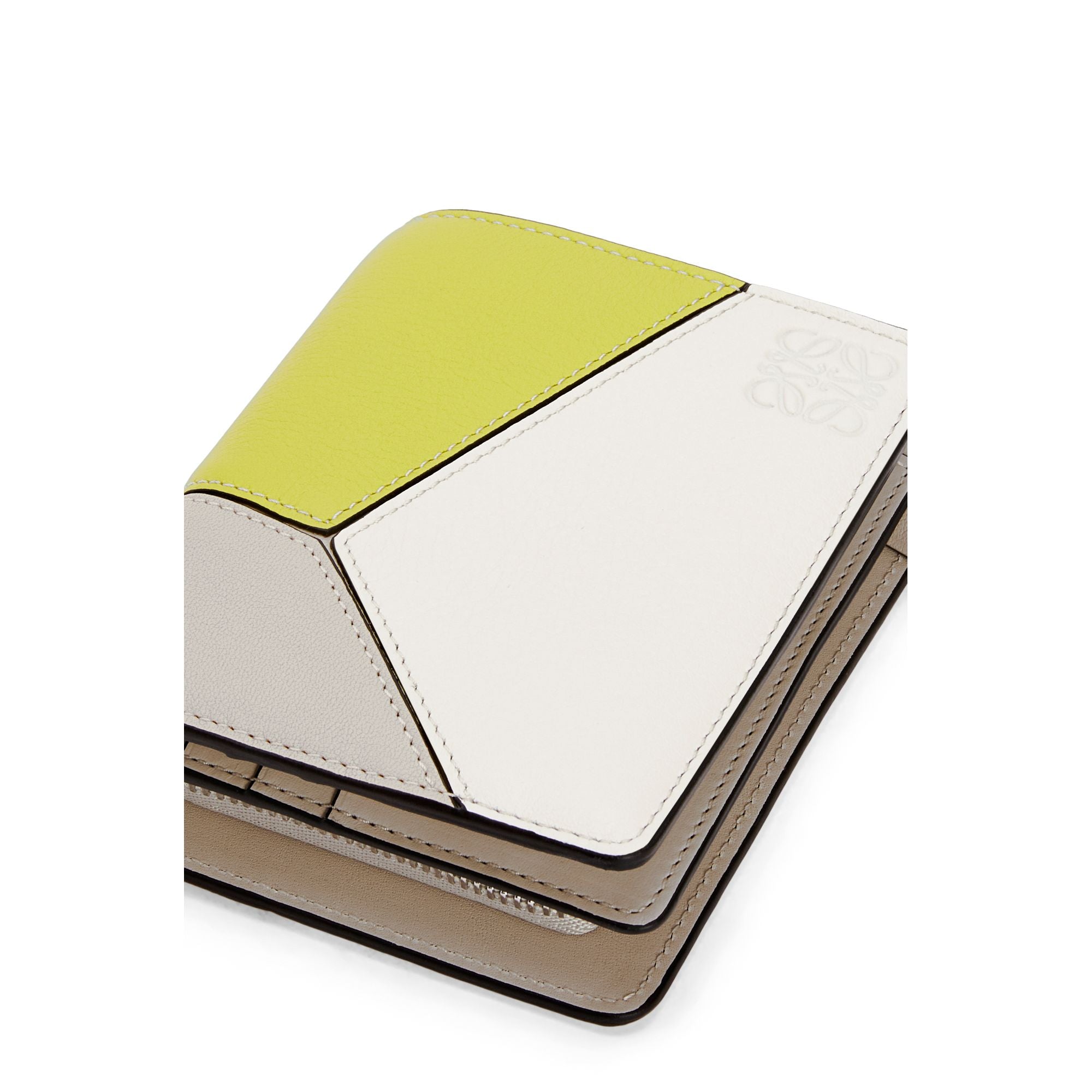 Women Puzzle Compact Zip Wallet - Lime Yellow/Light Oat