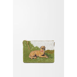 Women Oblong Pouch Medium Beaded - Olive