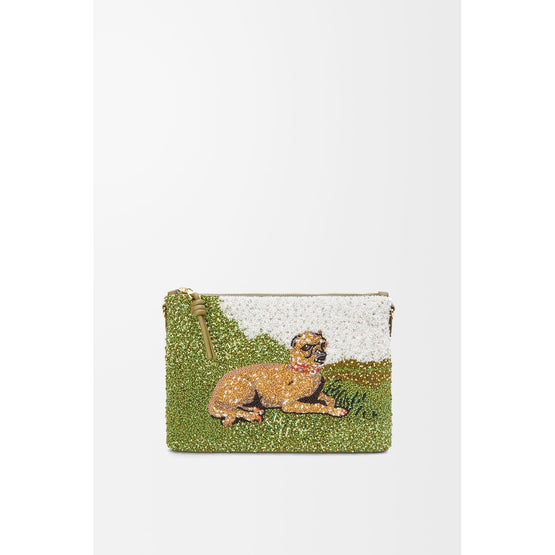 Women Oblong Pouch Medium Beaded - Olive