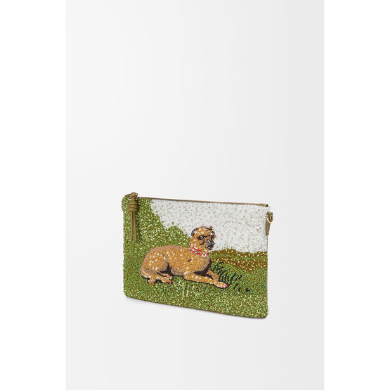 Women Oblong Pouch Medium Beaded - Olive