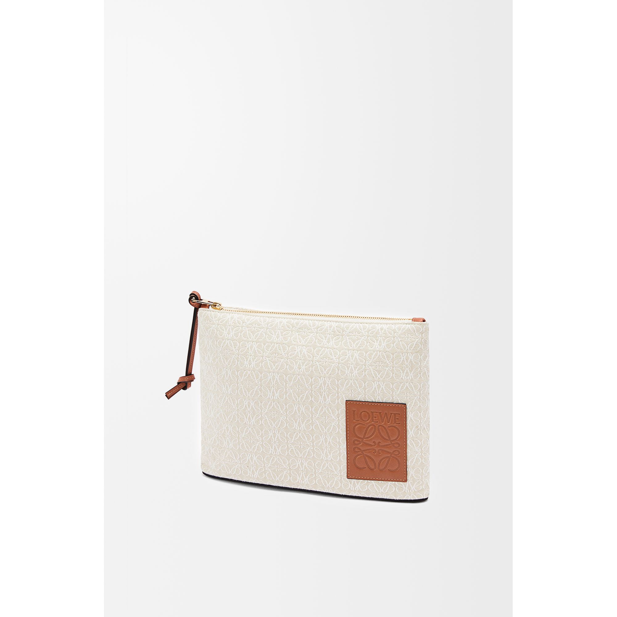 Women Oblong Pouch Anagram - Ecru/Tan