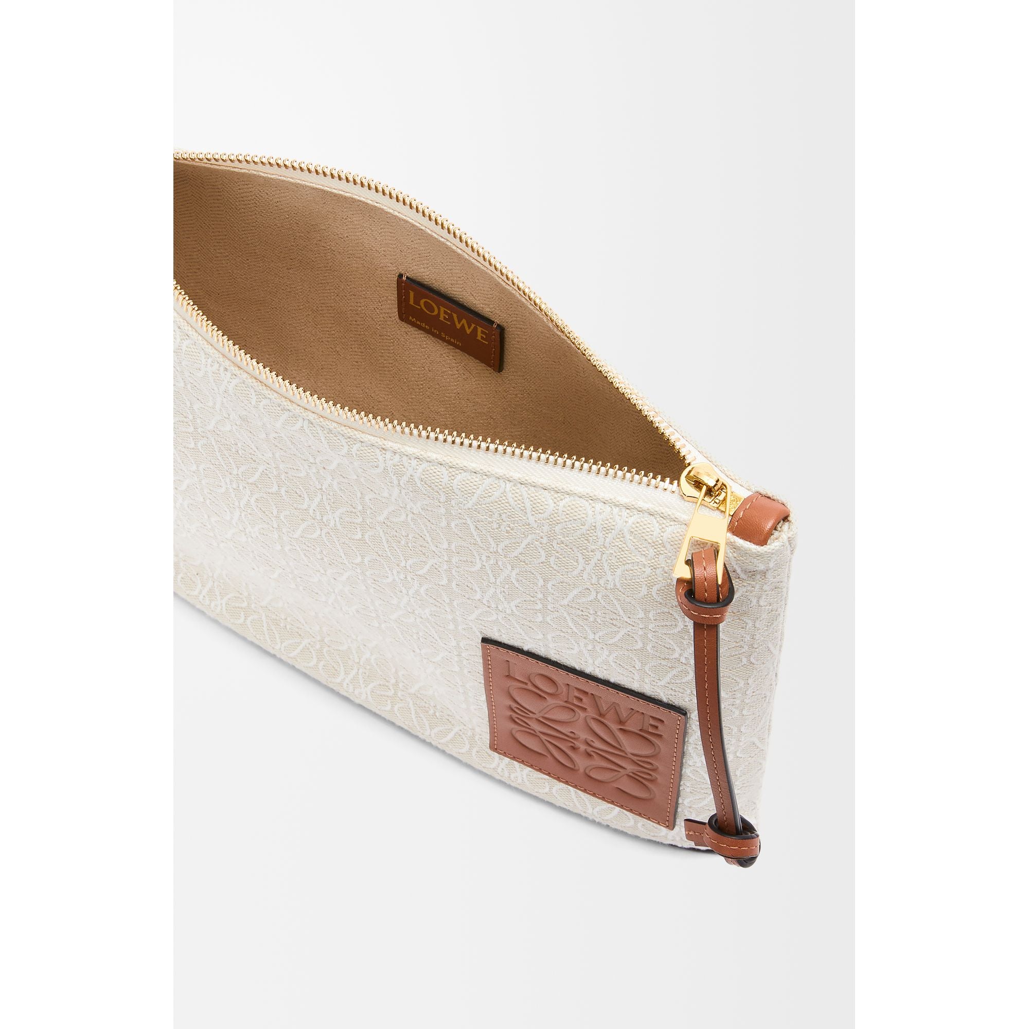 Women Oblong Pouch Anagram - Ecru/Tan