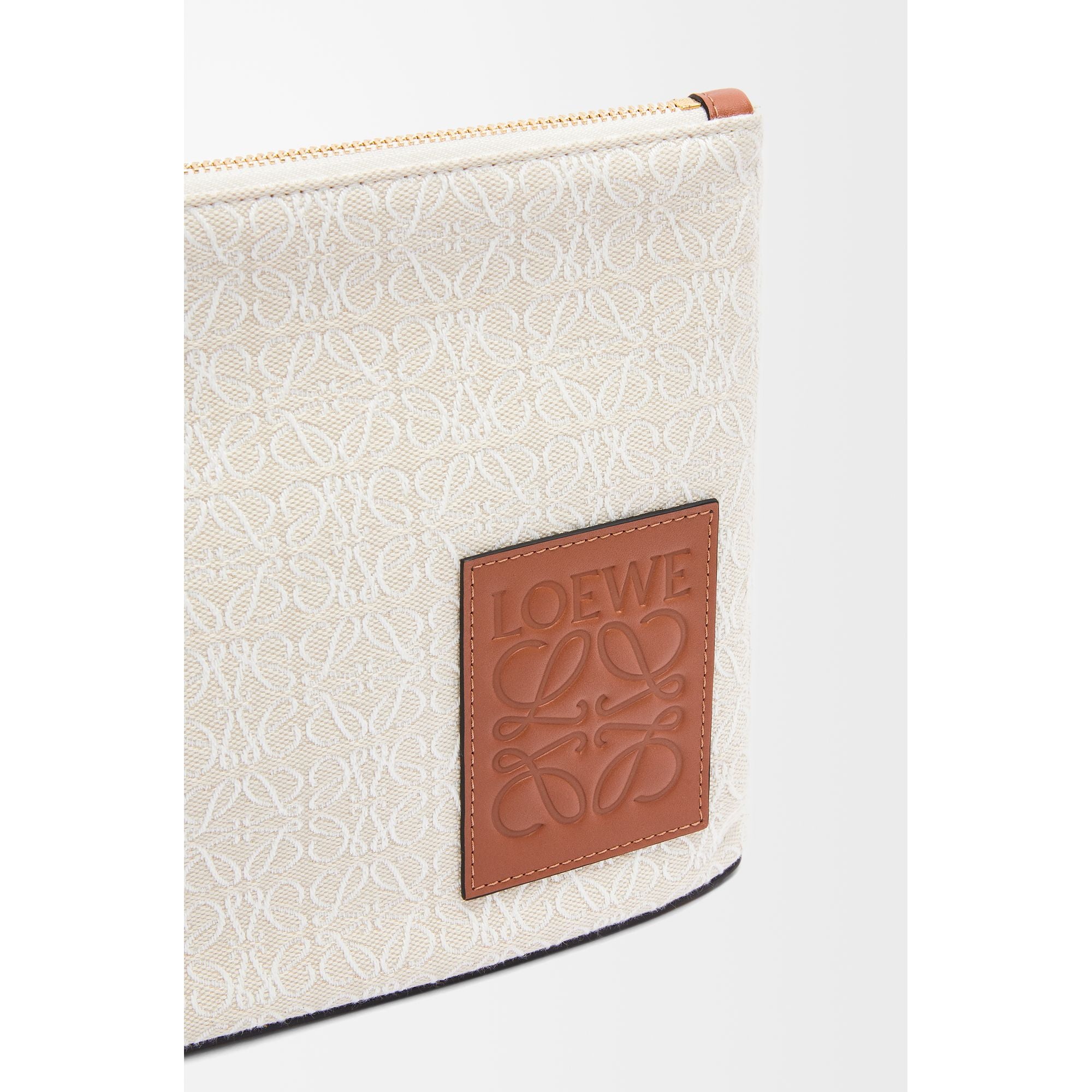 Women Oblong Pouch Anagram - Ecru/Tan