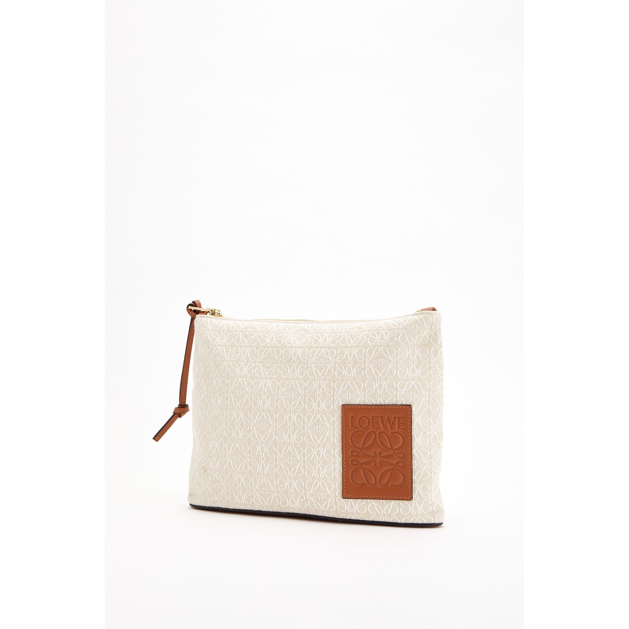 Women Oblong Pouch Anagram - Ecru/Tan
