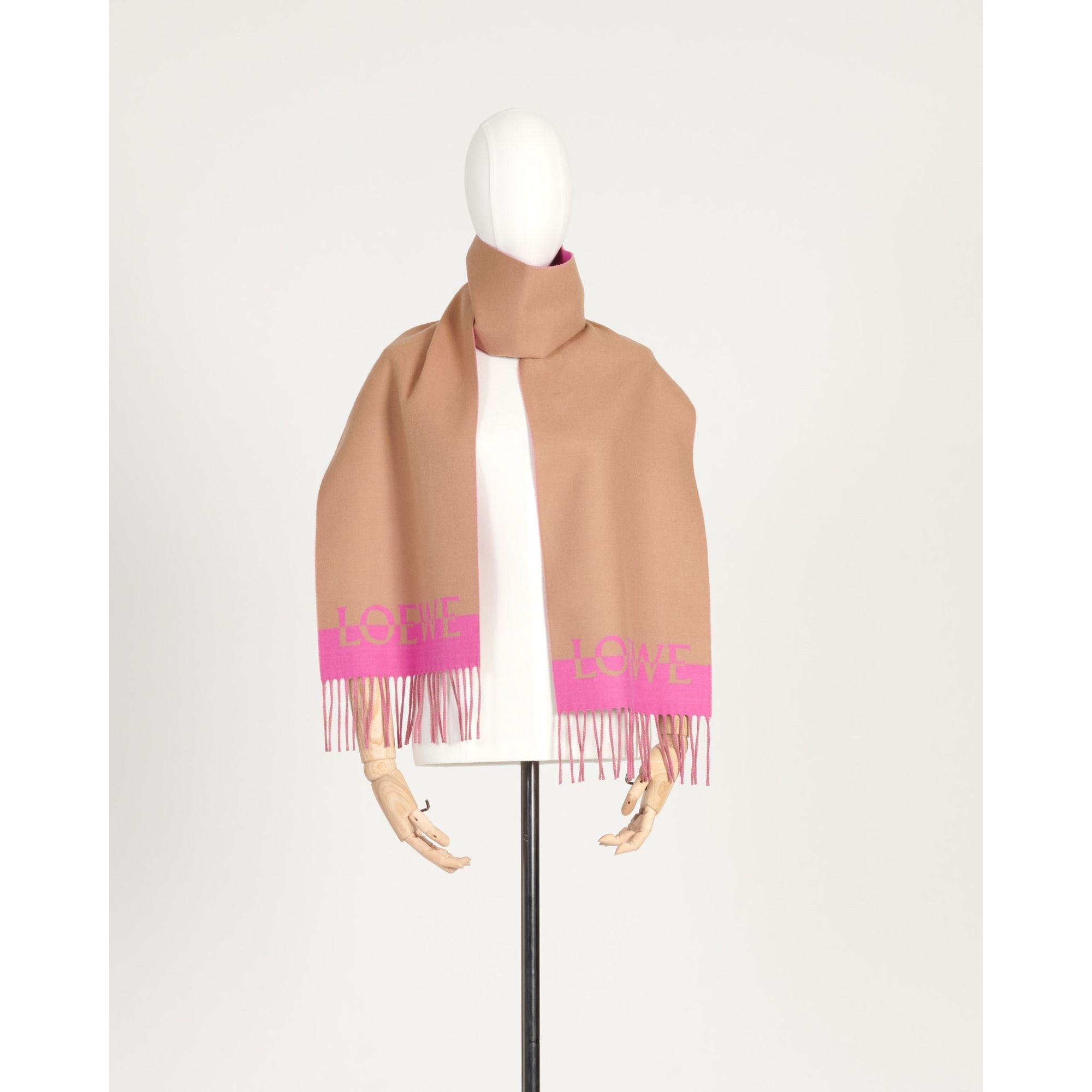 Women 30X180 Bicolor Loewe Scarf - Light Caramel/Pink