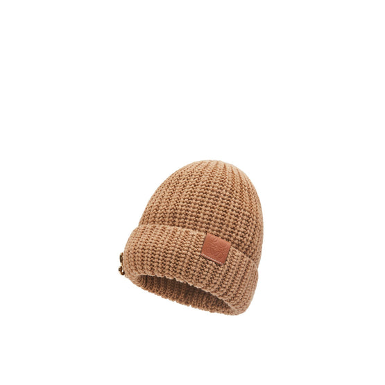 Women Anagram Brooch Beanie - Camel