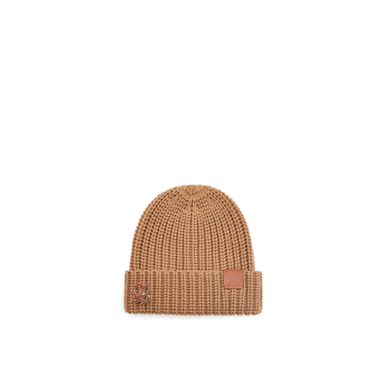 Women Anagram Brooch Beanie - Camel
