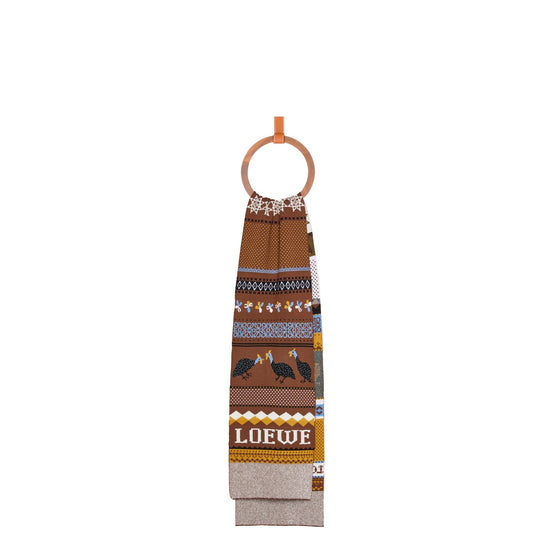 Women 27X180 Guinea Fowl Scarf - Brown/Multicolor