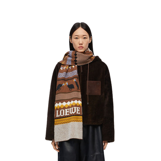 Women 27X180 Guinea Fowl Scarf - Brown/Multicolor