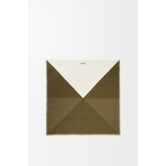 Women 90X90 Scarf - Khaki Green/Ecru