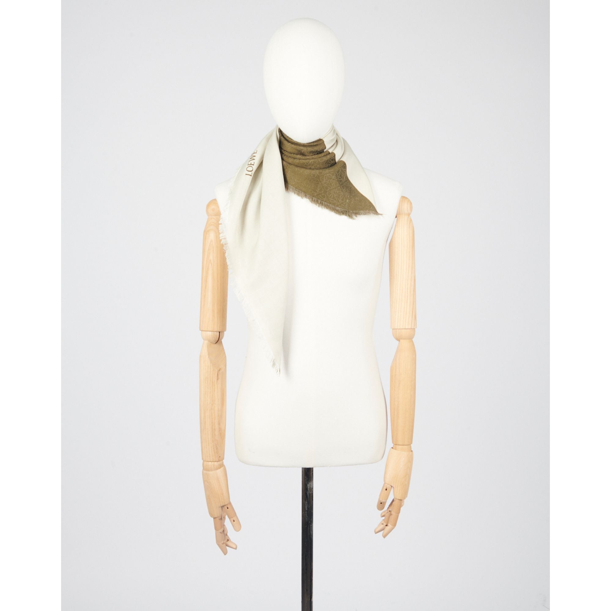 Women 90X90 Scarf - Khaki Green/Ecru