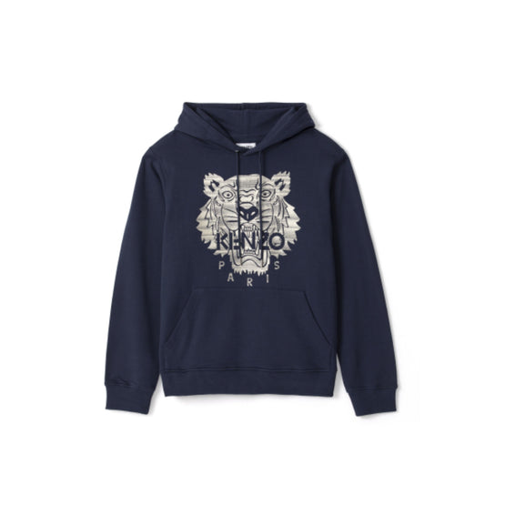 Men Stitched Tiger Hoodie - Navy Blue