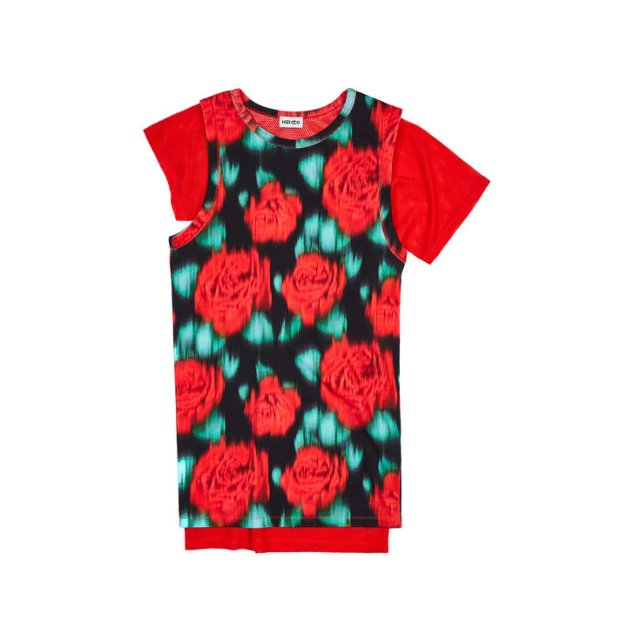 Women Mesh T-Shirt Dress - Cherry