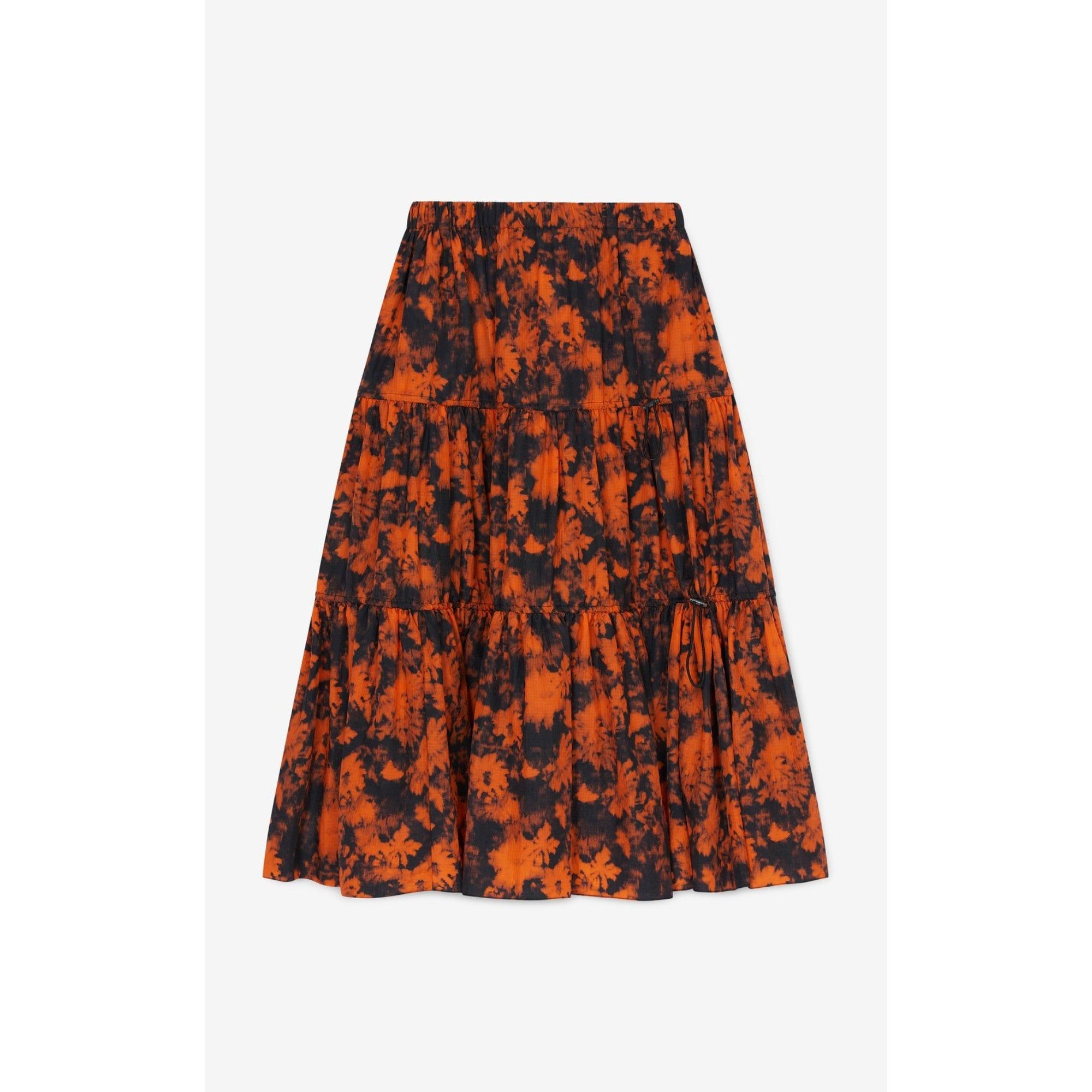 Women Printed Elasticated Midi Skirt - Medium Orange
