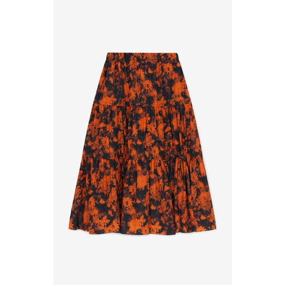 Women Printed Elasticated Midi Skirt - Medium Orange