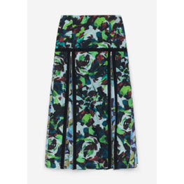Women Printed Long Skirt Zip Detail - Grass Green