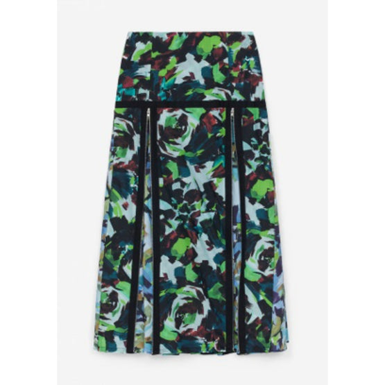 Women Printed Long Skirt Zip Detail - Grass Green