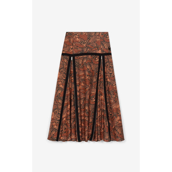 Women Printed Long Skirt Zip Detail - Rose Fonce