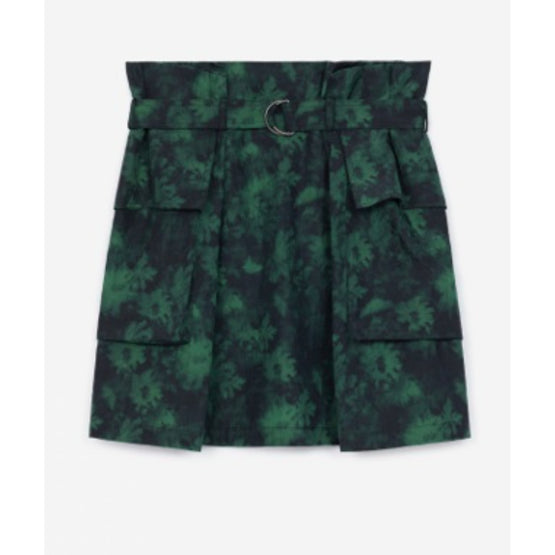 Women Printed Belted Short Skirt - Pine