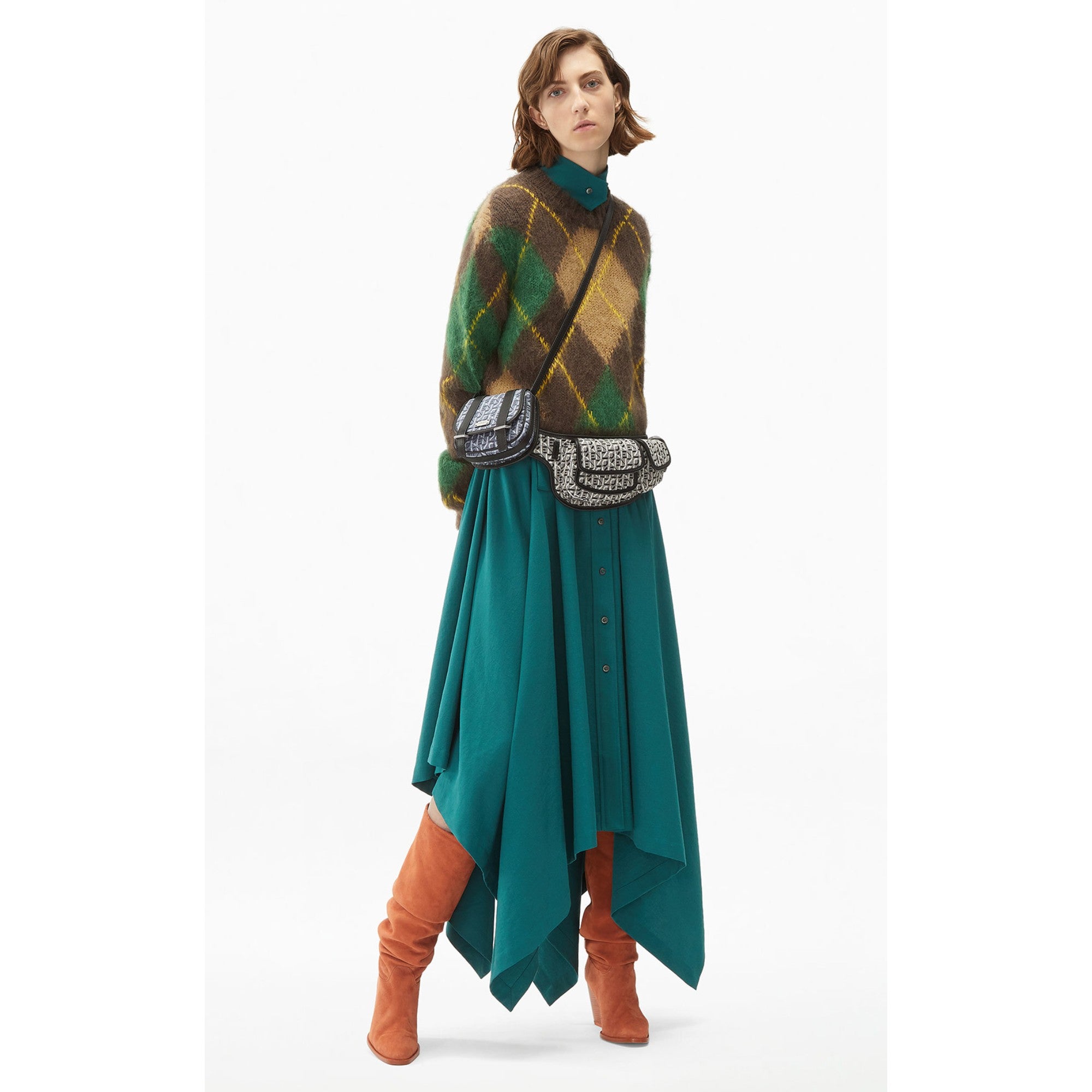 Women Argyle Jumper - Dark Brown