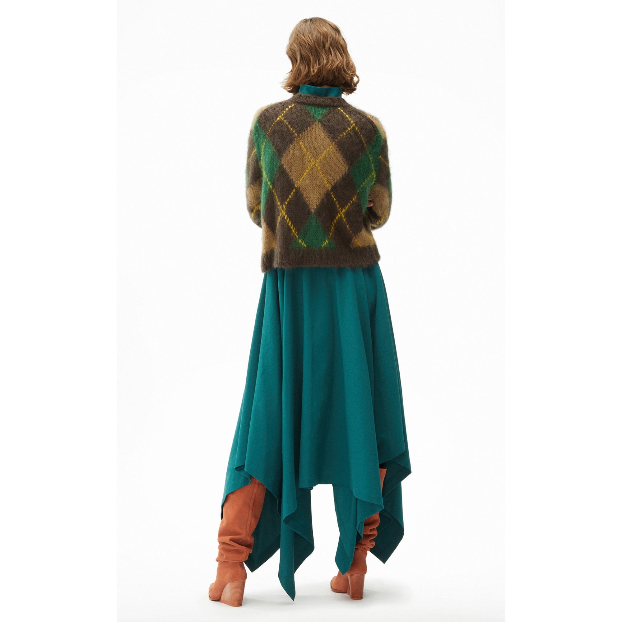 Women Argyle Jumper - Dark Brown