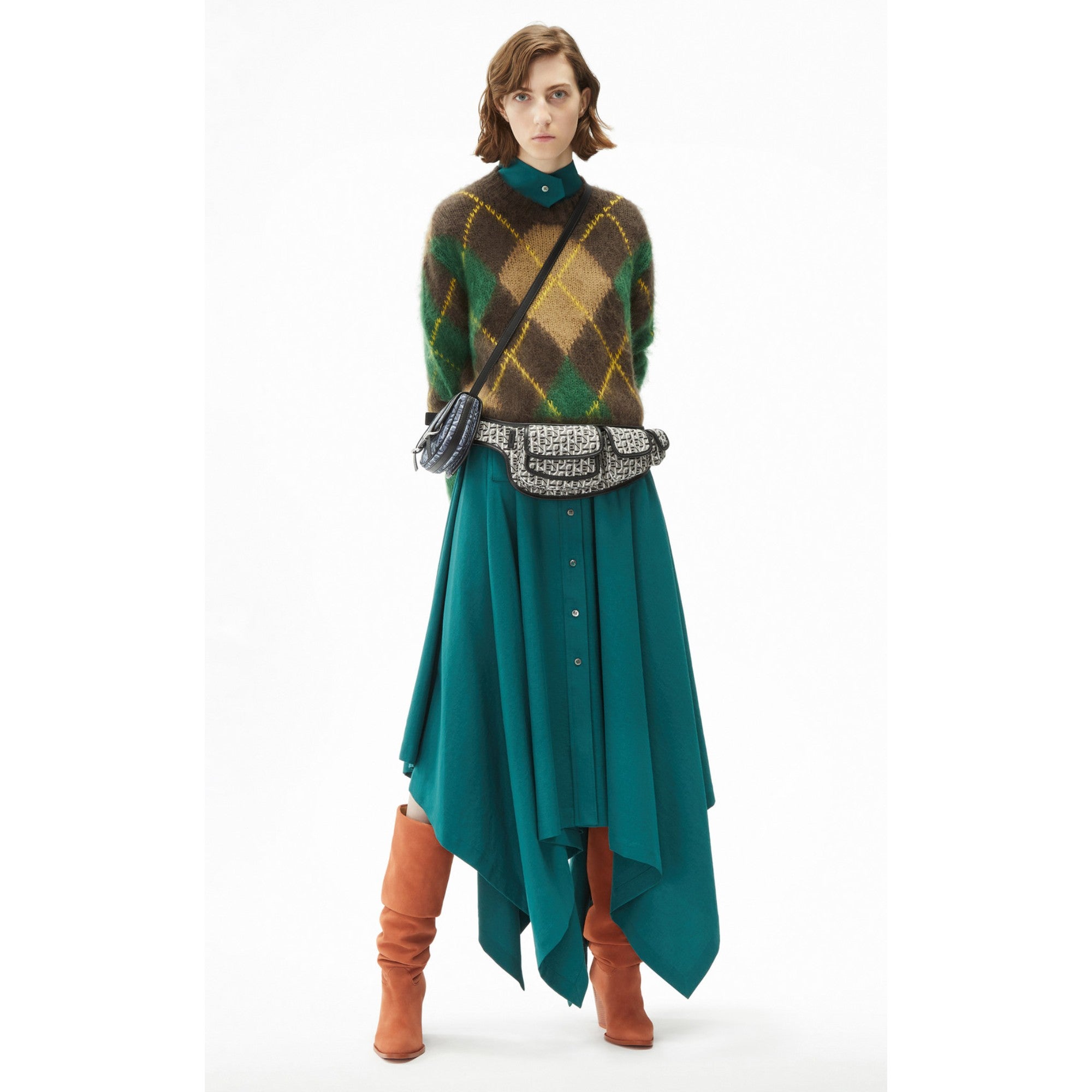 Women Argyle Jumper - Dark Brown